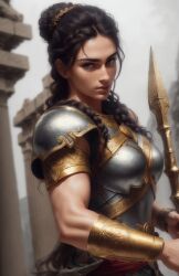 ai_generated athena athena_(greek_mythology) athletic_female black_hair female female_only goddess greece greek greek_mythology hair_bun medium_breasts mythology outdoors sole_female virgin