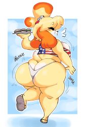 1girls american_flag_bikini animal_crossing anthro ass ass_bigger_than_head ass_cleavage backboob big_ass big_breasts big_butt big_thighs breasts bubble_ass bubble_butt burger butt butt_bigger_than_head butt_crack closed_eyes dat_ass dork_boi eyebrows_visible_through_hair female female_only holding_burger huge_ass huge_butt huge_thighs isabelle_(animal_crossing) large_ass large_butt large_thighs lewd_dorky nintendo open_mouth panties sandals shortstack solo tail thick thick_ass thick_hips thick_thighs thighs thong white_border white_panties white_thong wide_hips