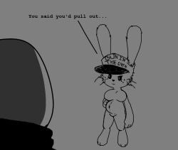 anthro bunny_ears bunny_girl female female_focus furry hat jenny_jeungman monochrome pregnant tagme text thick_thighs