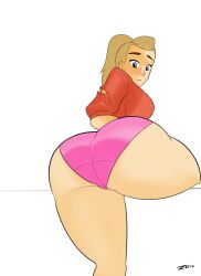 1girls 2020s 2023 adora alternate_version_available artist_name blonde_female blonde_hair blue_eyes curvy female female_only gassylegg1ngs hi_res huge_ass huge_thighs large_ass light-skinned_female light_skin long_hair looking_at_ass looking_at_butt looking_at_own_ass looking_at_own_butt looking_at_viewer looking_back panties pink_panties ponytail red_jacket she-ra_and_the_princesses_of_power signature simple_background solo text thick_thighs watermark white_background