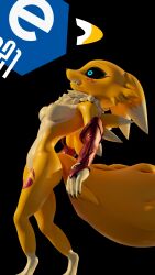 absurd_res anthro bandai_namco blender_(software) blue_eyes breasts canid canine clothing digimon digimon_(species) digital_media_(artwork) female fur genitals hair hi_res mammal medium_breasts nipples nude pink_nipples pussy renamon renamon_(seriouswolf) sfxlompad simple_background solo