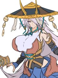 big_breasts breasts dogmatika_fleurdelis,_the_knighted duel_monster female female hat horns long_hair purple_eyes the_iris_swordsoul yu-gi-oh!