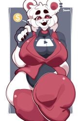 anthro big_breasts blush clothed coblestonic ear_piercing furry huge_breasts looking_at_viewer mouse_ears mouse_girl nipples_visible_through_clothing polar_bear red_eyes solo source_request stonicstonic thick_thighs white_fur wide_hips youtube