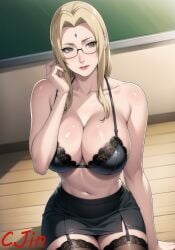 1girls ai_generated bare_shoulders big_breasts blonde_hair blush breasts_bigger_than_head brown_eyes cjin classroom cleavage curvaceous embarrassed eyewear female female_only forehead_mark garter_straps glasses half-dressed hourglass_figure huge_breasts indoors large_breasts legs_together lipstick makeup mature mature_female mature_woman megane midriff milf nai_diffusion naruto naruto_(series) naruto_shippuden oppai partially_clothed sagging_breasts skirt smile solo solo_focus stable_diffusion stockings teacher topless tsunade voluptuous voluptuous_female wide_hips