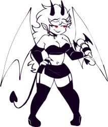 black_nails breasts demon_girl demon_tail demon_wings friday_night_funkin friday_night_funkin_mod hand_on_hip high_heel_boots long_hair microphone red_eyes shanice_(shawncookie) shawncookie sprite_art thong_above_skirt thong_straps white_background