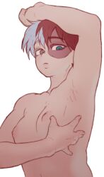 1boy armpits arms_up cleavage dfourctwo eyelashes femboy feminine_male hensket heterochromia lips male male_focus male_only my_hero_academia naked nipple_bulge nipples nude red_hair scar short_hair shouto_todoroki solo solo_focus thick_eyelashes thick_lips two_tone_hair white_hair