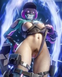 1girls 3d apex_legends blender blender_(software) breasts breasts_out dzooworks glowing_eyes highres nipple_piercing pale-skinned_female partially_clothed piercing portal pubes short_hair solo solo_focus thick_thighs video_games wraith_(apex_legends)