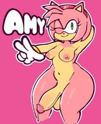 2023 2d amy_rose anthro anthro_only arm_behind_head armpit ass balls big_ass breasts closed_mouth cum exposed_torso footwear futa_only futanari gloves green_eyes hairband handwear large_ass leaking leaking_cum navel nipples one_eye_closed penis pink_fur rt_afterhours sega smile solo solo_futa sonic_(series) thick_thighs thighs white_gloves wide_hips