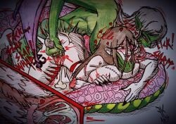 big_breasts big_penis black_eyes black_hair cum_in_pussy freddyker gore green_skin humanoid lamia naga pain purple_skin rape snake snake_girl snake_penis snake_tongue wings