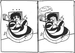 1girls belly_button big_belly comic cracked_wall dialogue dot huge_ass huge_belly huge_breasts massive_ass massive_breasts morbidly_obese obese obese_female phone sarah's_scribbles sarah_andersen smile solo stuck sweat text unknown_artist white_background