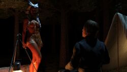 1boy 1boy1girl 1girls 3d ahsoka_tano athletic athletic_female campfire camping clothed_male_nude_female drinkerofskies female human human_on_humanoid humanoid interspecies light-skinned_male light_skin luke_skywalker male muscular muscular_female nude_female orange-skinned_female orange_skin star_wars straight togruta