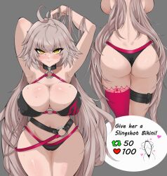 1girls ass bikini blush breasts cleavage dat_ass embarrassed fate/grand_order fate_(series) female front_and_back gokka huge_ass huge_breasts jeanne_alter jeanne_alter_(swimsuit_berserker) light-skinned_female light_skin long_hair pale-skinned_female pale_skin white_hair yellow_eyes