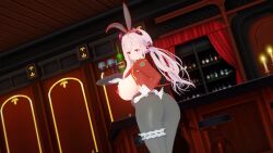 3d alternate_breast_size horns huge_breasts koikatsu naraka_(nijisanji) nijisanji reverse_bunnysuit tray virtual_youtuber