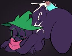 1female 1girls 2021 anthro ass ass_up big_butt blue_penis blush blush_lines bodily_fluids bovid buttjob caprine chest_fur chest_tuft clementyne clothing crossed_arms cum cum_on_body curvy_figure dark_body dark_fur deltarune deltarune_chapter_1 digital_media_(artwork) disembodied_penis duo erection eyes eyes_closed female fur genderswap_(mtf) genital_fluids genitals girly goat gradient_background green_clothing green_hat green_headwear hat headgear headwear hot_dogging humanoid_genitalia humanoid_penis kris_(deltarune) leaking_precum mammal motion_lines nipples nonbinary_(lore) penis precum ralsei rule_63 scarf simple_background slightly_chubby surprise thick_thighs toby_fox video_games voluptuous white_eyes wide_hips