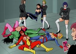 6+girls 9girls a-force agent_aika avengers big_breasts black_delmo black_dress black_widow_(marvel) blonde_hair blue_hair body_pile boots breasts breasts_out brown_hair bush captain_marvel carol_danvers crossover defeat defeated defeated_heroine delmo delmogeny_uniform eastern_and_western_character eviltrevor exposed_breasts exposed_crotch exposed_pussy exposed_vagina female female_only foot_on_face foot_on_head gloves green-skinned_female green_hair green_skin helpless_superheroine high_heel_boots high_heels hulk_(series) jessica_drew knocked_out legwear limp marvel marvel_comics mostly_clothed multiple_girls naked_female natasha_romanoff nipples panties pubic_hair purple_hair red_ass scarlet_witch she-hulk short_hair skirt smartphone smirk spider-woman spider-woman_(jessica_drew) spread_legs superhero_costume taking_picture thigh_socks tight_clothing tights torn_clothing torn_costume torn_tights unconscious unconscious_female vagina wanda_maximoff white_legwear