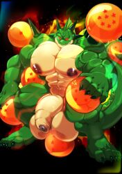 1boy abs balls bara biceps big_balls big_penis claws cursedmarked dragon dragon_ball dragon_ball_z flaccid flaccid_penis foreskin gay male male_focus male_only muscular muscular_male nude partially_retracted_foreskin penis porunga red_eyes solo solo_male spikes