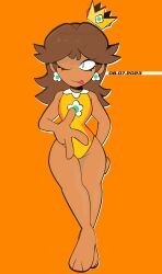 dark-skinned_female leotard mario_(series) mario_and_sonic_at_the_olympic_games nintendo princess_daisy tan_skin tongue_out wink