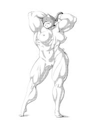 adventure_time big_breasts fake_animal_ears feet flexing hood monochrome muscular_female nipples pussy six_pack solo_female standing susan_strong thick thick_thighs tianalynx