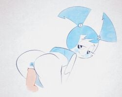 2023 animated anus ass black_eyes blue_eyes blush female female_focus gif jenny_wakeman my_life_as_a_teenage_robot nickelodeon pussy robot robot_girl twintails vaginal_penetration vaginal_sex white_background white_body xj-9 xu53r