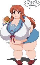 asahina_mikuru ass bbw belly_overhang big_belly big_butt burger chet_rippo chubby chubby_female exhausted fat fat_female fat_girl fat_rolls fat_woman huge_belly huge_butt large_butt obese obese_female overweight overweight_female speech_bubble ssbbw suzumiya_haruhi_no_yuuutsu thick_thighs weight_gain