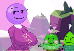 battle_for_dream_island big_breasts blush breasts cute gelatin_(bfdi) leafy_(bfdi) lollipop_(bfdi) looking_at_viewer love object_shows shirt smile sweater