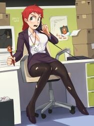 1girls barleyshake big_breasts carol_mccormick cleavage eyebrows eyelashes female female_only high_heels light-skinned_female light_skin office office_chair office_lady pen phone red_hair skirt solo solo_female solo_focus south_park thick_thighs thighs tie