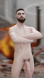 1boy 3d abs agent_p-3 atomic_heart balls bara beard biceps big_balls big_penis facial_hair flaccid flaccid_penis gay hairy hi_res highres looking_at_viewer male male_focus male_only male_pubic_hair muscular muscular_male nipples nude penis solo solo_male tagme