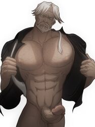 1boy 1male abs balls bara beard biceps big_balls big_penis erection facial_hair gay hairy hairy_arms hairy_chest hi_res highres male male_focus male_only male_pubic_hair muscular muscular_male nipples nude overlord_(maruyama) penis sebas_tian_(overlord) solo solo_male vein veiny_penis