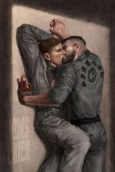 2boys abs agent_p-3 atomic_heart bara beard biceps clothing facial_hair gay hairy hi_res highres kissing male male/male male_focus male_only muscular muscular_male solo solo_male tagme viktor_vasilyevich_petrov