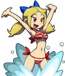 1girls bare_arms bare_legs bare_midriff bare_shoulders bare_thighs belly_button bikini bikini_bottom bikini_top blonde_hair blue_ribbon female female_only kou_(makoto_yabe) long_hair midriff navel red_bikini red_bikini_bottom red_bikini_top red_eyes ribbon shantae shantae_and_the_pirate's_curse solo striped_bikini striped_bikini_bottom striped_bikini_top twintails twitch_(shantae) water white_bikini white_bikini_bottom white_bikini_top