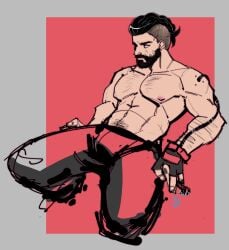 1boy abs agent_p-3 atomic_heart bara beard biceps bulge facial_hair gay hairy hairy_arms hairy_chest hi_res highres male male_focus male_only male_pubic_hair muscular muscular_male nipples no_visible_genitalia solo solo_male tagme vapedrone