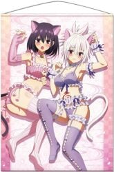 2girls ayakashi_triangle big_ass black_hair blush bra cat_ears cat_tail catgirl clothing female female_only kanade_suzu kazamaki_matsuri large_breasts official_art open_mouth panties rule_63 thick_thighs underwear underwear_only white_hair