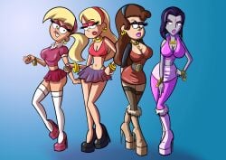 4girls bimbo bimbo_body bimbo_lips bimbofication black_socks dc dipper_pines disney disney_channel disney_xd female female_dipper female_only genderswap_(mtf) gravity_falls high_heel_boots high_heels hoop_earrings large_ass large_breasts mabel_pines midriff multiple_girls navel nice-ass91 raven_(dc) revealing_clothes rule_63 socks teen_titans the_fairly_oddparents thick_lips thick_thighs thigh_socks thighhighs timantha timmy_turner white_socks wide_hips