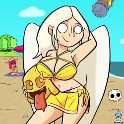 1girls archer_(clash_of_clans) beach bikini blind clash_(series) clash_a_rama clash_of_clans clothed clothed_female clothing drool drooling feetfish fully_clothed fully_clothed_female glowing_eye heal_spirit_(clash_royale) healer_(clash_of_clans) imminent_death looking_at_viewer ocean rocket sans_eye skull smile wings