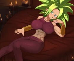 1girls abs barleyshake bed bedroom_eyes big_breasts blue_eyes candle dragon_ball dragon_ball_super dragon_ball_z earrings eyebrows eyelashes female female_only green_hair kafla kefla large_breasts laying_down light-skinned_female light_skin navel nipple_bulge pointy_ears potara_earrings potara_fusion solo solo_female solo_focus spiked_hair thick_thighs thighs universe_6/universe_7 universe_6_girls wide_hips