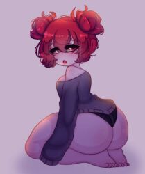 1girls ass_focus asshushie big_ass big_breasts big_butt butt_focus double_bun feet female hair_bun hair_buns harper_(luvanely) huge_ass huge_butt huge_thighs large_ass large_butt looking_at_viewer looking_back luvanely multicolored_eyes oc original original_artwork original_character original_characters pale-skinned_female pale_skin partially_clothed red_hair short_hair sweater thick_ass thick_hips thick_legs thick_thighs thighs thong white_skin wide_hips wide_thighs