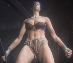 abs assassin athletic athletic_female blue_hair bra breasts dagger dark_souls dark_souls_3 enmashusui female female_assassin fit fit_female holding_object light-skinned_female light_skin loincloth panties tiara toned toned_belly toned_body toned_female toned_stomach underwear video_game video_game_character video_games