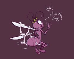 a_bug's_life after_sex ant antennae_(anatomy) anthro arthropod arthropod_abdomen cum_on_wings dialogue disney female fluttershythekind hi_res hymenopteran insect_wings insects nude pixar princess_atta purple_body simple_background solo wings