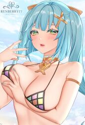 beach big_breasts faruzan_(genshin_impact) genshin_impact older_female renberry77