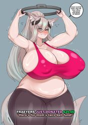 1girls animal_ears bbw belly big_belly breasts breasts_bigger_than_head chubby clothing electronics english_text fat female female_only gaikiken game_controller huge_breasts huge_nipples joycon_controller jpeg light-skinned_female light_skin long_hair nintendo nintendo_switch nipple_bulge pale_skin pilates_ring puffy_nipples ringcon_controller rozendraws signature solo tail text thick thick_thighs white_hair