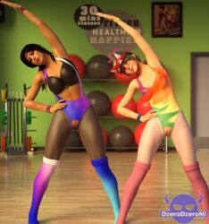 2girls 3d athletic athletic_female blizzard_entertainment busty crotchless dzerodzeroni female female_focus female_only hourglass_figure kiriko_(overwatch) lara_croft lara_croft_(survivor) overwatch pussy shaved_pussy tagme tomb_raider tomb_raider_(survivor) vagina wide_hips