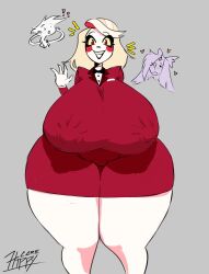 angel_dust_(hazbin_hotel) big_ass big_breasts breasts_bigger_than_head charlie_morningstar_(hazbin_hotel) clothed demon hazbin_hotel hippycore huge_breasts huge_thighs large_breasts nipples_visible_through_clothing thick_thighs vaggie_(hazbin_hotel) wide_hips yuri