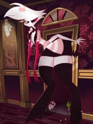 2boys 4_arms angel_dust_(hazbin_hotel) ass_expansion femboy giant_femboy growth hazbin_hotel huge_ass multi_arm multi_limb stuck_in_door thick_thighs weevixthegoblin