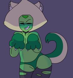 1girls 2023 blush cartoon_network closed_eyes collar cosplay drawinecchi furry_tail gem_(species) green_panties green_skin panties paws peridot_(steven_universe) ripped_clothing ripped_pantyhose self_upload sharp_teeth simple_background simple_shading solo steven_universe stockings tail wolf_ears