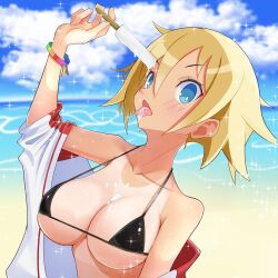 beach bikini bikini_top breasts disgaea disgaea_6 ice_cream large_breasts nippon_ichi_software octpus_tako open_clothes piyori_nijino sea seaside skimpy_bikini tan_lines