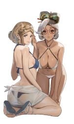 2girls alternate_costume blonde_hair breasts female female_only j@ck multiple_girls princess_zelda purah purah_(tears_of_the_kingdom) tears_of_the_kingdom the_legend_of_zelda white_hair zelda_(tears_of_the_kingdom)