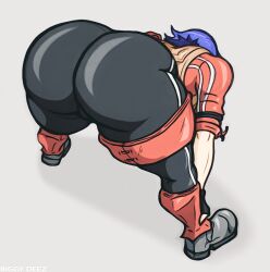 1girls armor ass athena_(borderlands) bent_over big_ass biggy_deez blue_hair borderlands bubble_butt clothing dat_ass dumptruck_ass fat_ass female female_only huge_ass large_ass purple_hair solo thick_ass thick_thighs white_female wide_hips