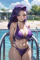 1girls ai_generated big_breasts bikini breasts cleavage equestria_girls female female_only friendship_is_magic hasbro huge_breasts large_breasts my_little_pony navel purple_hair rarity_(eg) rarity_(mlp) smiling solo solo_female swimsuit the_hotshot thick_thighs wide_hips