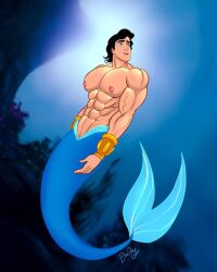 1boy blueboybara disney disney_prince male male_only merfolk merman muscles prince_eric solo species_swap the_little_mermaid underwater