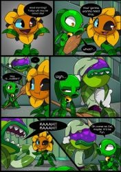 chomper_(pvz) comic edit english_text female nude nude_female peashooter_(pvz) plants_vs_zombies small_breasts solar_flare_(pvz) sunflower_(pvz) text